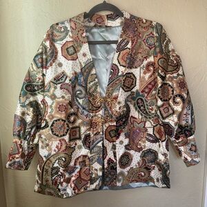 Vintage Paisley Women's Blazer with Gold Accents S/M
